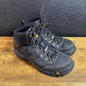 Caterpillar P90936 Mens Black Leather Steel Toe Work Boots Size 8 Slip Resistant